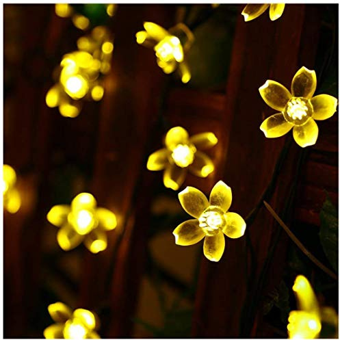 SEMILITS Christmas Decorations String Lights Outdoor Waterproof 23ft 50 LED Flower Solar Fairy Light for Tree Garden Fence Patio Yard Halloween Warm White