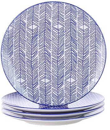 vancasso Takaki Porcelain Dinner Plate Set of 4, Japanese Style Crockery Blue Dinnerware Tableware, 4 Pieces Hand Painted Crockery 10.6 inch Dinner/Salad/Fruit/Snack Plate(27 * 27 * 2.5cm)