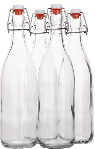 AYL Flip Top Glass Bottle [1 Liter / 33 fl. oz.] [Pack of 4] Swing Top Brewing Bottle with Stopper for Beverages, Oil, Vinegar, Kombucha, Beer, Water, Soda