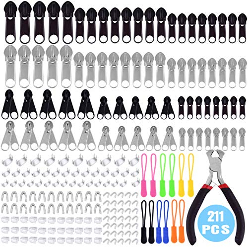 TUPARKA 211 Pcs Reißverschluss Reparatur Set,Reißverschluss Ersatz mit Zipper Install Zange für DIY Taschen, Jacken, Gepäck, Rucksäcke, Silber und Schwarz