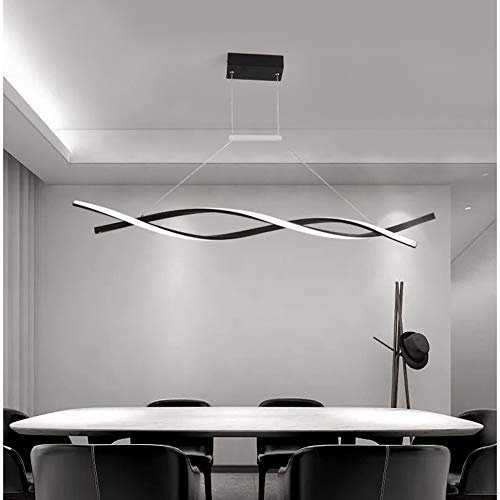 LAIDEPA Lampada a Sospensione LED Soggiorno Dimmerabile con Telecomando Luce Pendente Moderno Creativo Spirale Design Lampadario per Isola della Cucina Bar Sala da Pranzo Salotto Loft,Black,L80CM