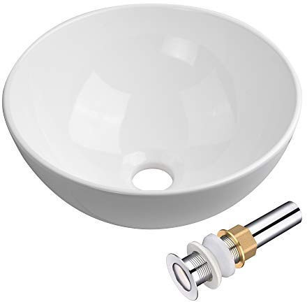 Aquaterior Porcelain Bathroom Vessel Sink 12 Round with Pop up Drain Above Counter Washing Vanity Basin Bowl Countertop for RV Bathroom Lavatory Minimalist Modern