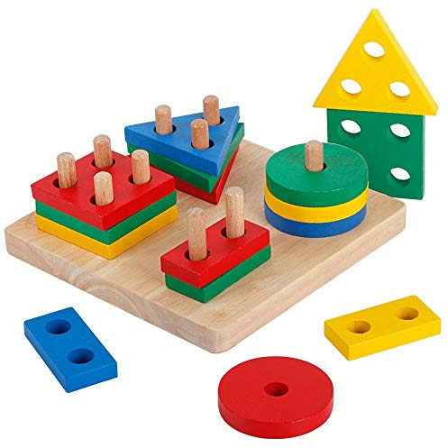 Afunti Spielzeug aus Holz, Formen zum Sortieren, Stapeln, Holzsammlungsspiel, Sortierer, Form Brain Teaser, Puzzles Building Block