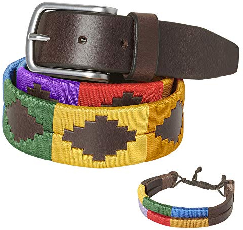 PELPE Argentinischer Ledergürtel mit passender Schnur und Lederarmband. Auf Leder gestickter Gürtel für Männer und Frauen. Argentinische Pologürtel
