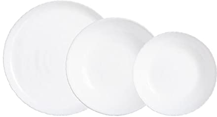 Luminarc Ammonite Servizio da tavola in Vetro Opale Extra Resistente per 6 Persone, 18 Pezzi, Senza BPA, Made in France, Bianco