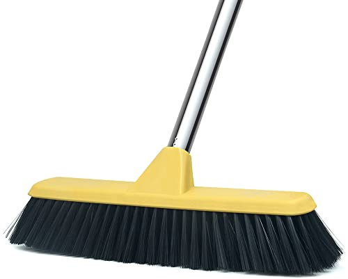 Floor Scrubbing Brush with Soft Bristles - 12.2 inch Wide - Floor Scrubber Indoor Long Handle Cleaning Brush Push Broom for Home Kitchen Bathroom Tub Decking Patio Grout Tile Carpet Wood