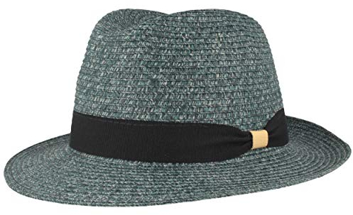 Strohhut Trilby Sommerhut Sonnenhut aus 100% Papier knautschbar mit Garnitur Besonders Leicht, Flexibel, Hautfreundlich Bequem Blau meliert, L