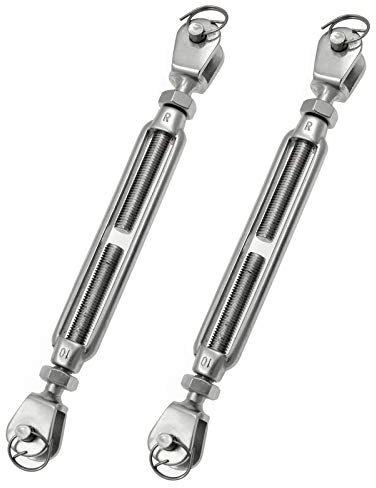 Augiimor - Tenditore a ganasce e ganasce in acciaio inox 316, diametro filettato, 10 mm, portata 1587,6 kg, resistente alle intemperie, per cavi in fune metalliche, 2 pezzi