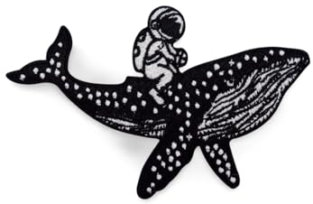 Finally Home Astronaut reitet auf einem Wal Patch zum Aufbügeln | Weltraum Patches, Ufo Bügelflicken, Alien Flicken, Nasa Aufnäher für Klamotten (Hosen, Jeansjacken etc)
