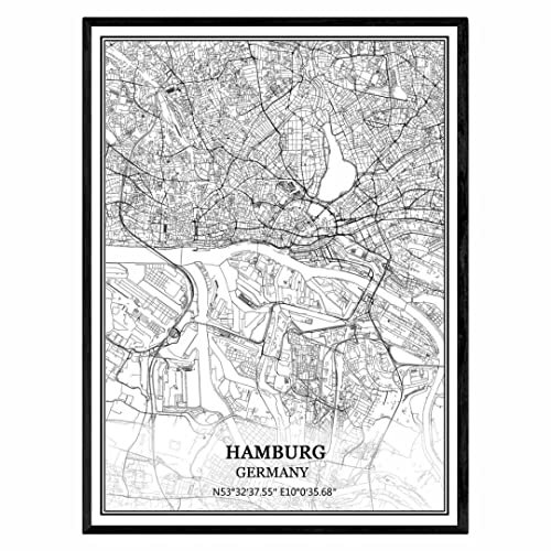 TANOKCRS Hamburg Deutschland Karte Wandkunst Leinwand drucken Poster Artwork ungerahmt moderne Schwarz-Weiß-Karte Souvenir Geschenk Home Decor 23x28cm