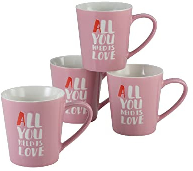 Creatable, 33032, All you need is love, tazza da caffè, 4 pezzi, gres, rosa