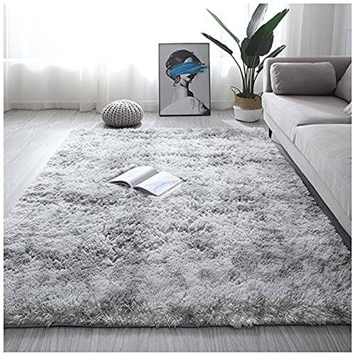 DAIHAN Kunstfell Teppich Super Weich Teppich für Wohnzimmer Schlafzimmer Kinderzimmer Flauschig Shaggy Teppiche Modern Hochflor Plüsch-Teppich Bettvorleger Sofa Matte,Silber-Grau,50x80CM