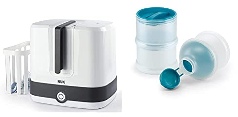 NUK Vario Express Dampf-Sterilisator 3-in-1 Modular für bis zu 6 Babyflaschen, Sauger & Zubehör oder Milchpumpe & Milchpulver-Portionierer, BPA-frei, 3 Stück, (petrol Farbe)
