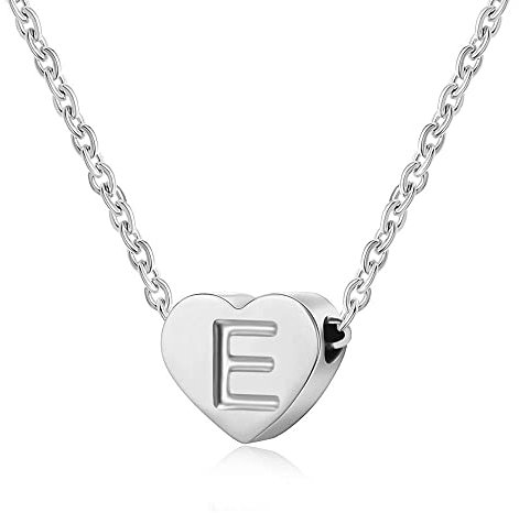 Heart Letter Initial Necklace for Women Silver Personalized Girls Tiny Initial Alphabet Love Choker Necklace (E)
