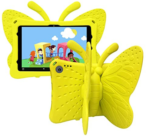 BAUBEY Case for All-New Fire HD 10 & Fire HD 10 Plus Tablet (10.1, 11th Generation), Cute Butterfly Case with Stand for Kids Light Weight EVA Rugged Shockproof Heavy Duty Kids Cover (Yellow)