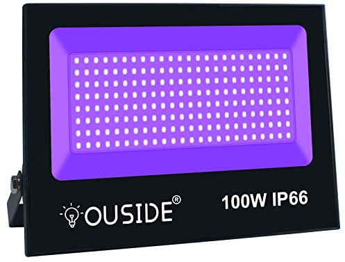 UV Schwarzlicht, OUSIDE 100W LED Schwarzlicht Strahler Bühne Dekoratives Licht, AC85-265V IP66 Wasserdicht 395-400nm Wellenlängen Schwarzlichtlampe Flut-Licht für Party,Neonfarben, Graffiti, Aquarium