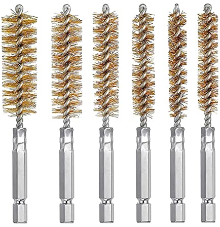 Supkeyer 6Pcs Stainless Steel Bore Brush Bristles Wire Brush Wire Tube Cleaning Brush Washing Polishing Tools with 1/4 inch Hex Shank Handle for Power Drill Cleaning Impact Driver (Copper)