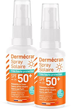 SORIFA - Lot de 2 - Dermécran - Spray solaire SPF50+ - Visage et corps - Formule Ocean Friendly - Résiste à l'eau - Pour toute la famille dès 3 ans - Fabriquée en France - Spray de 50 ml