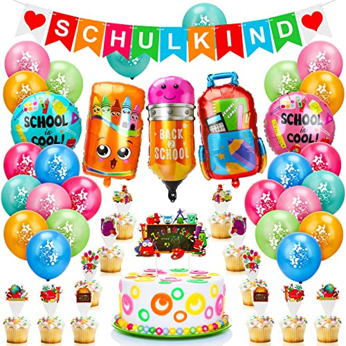 Einschulung Deko Einschulung Party Deko Einschulung Mädchen Deko Schuleinführung Schulanfang Deko Set mit Schulkind Girlande für Jungen Mädchen