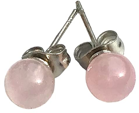 Edelstein Perlen Ohrstecker | 6mm | in Samtsäckchen | verschiedene Varianten | Ihre Energie immer dabei (Rosenquarz-rosa)