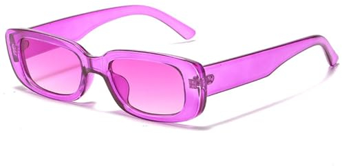 WDZAYXC Vintage rechteckige Sonnenbrille für Damen und Herren, modische Retro-Brille mit quadratischem Rahmen, Brille mit UV400-Schutz(lila)