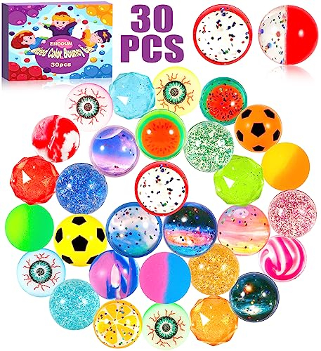 ENCOUN 30Pezzi Palline Rimbalzanti, 32mm Palline Rimbalzanti per Bambini, Palline di Gomma Rimbalzanti, Feste e Riempitivi per Calze, Palline Rimbalzine Bambini per Feste Premi Regali, Colore Casuale