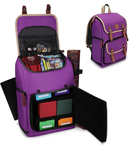ENHANCE Sammelkarten-Aufbewahrungsbox-Rucksack in voller Größe für Spielkarten – Platz für Kartenordner, TCG Box Aufbewahrung, Playmat-Halter kompatibel mit Magic The Gathering, Pokemon (Lila)