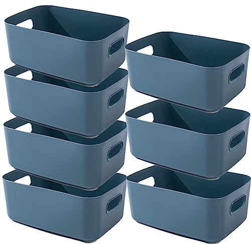 NCRGB 7 Aufbewahrungsbox Kunststoff Aufbewahrungskorb mit Griffen 25×18×10cm,Badezimmer Küchenschrank Organizer,Aufbewahrungskorb Aufbewahrungsbox Küche,Boxen Aufbewahrung für Küche,Bad(Dunkelblau)