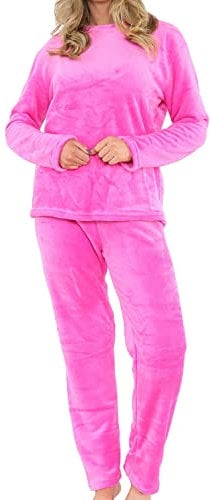 A2Z Womens Pyjamas Soft Warm Fleece Twosie Adults Crew Neck Long Sleeve - PJS 216 Pink Ladies 16-18
