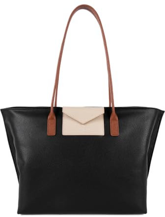 LANCASTER | Maya - Grand Sac cabas épaule Noir - Galet rosé - Cognac