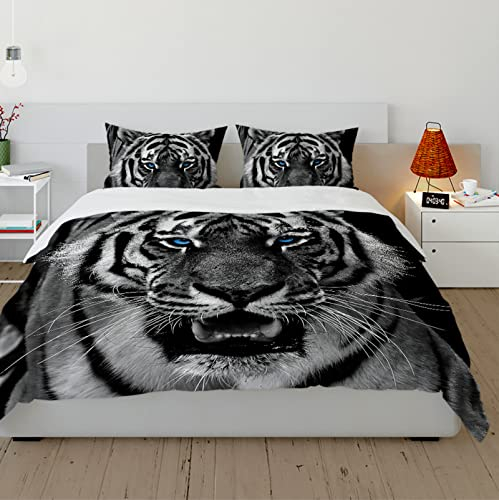 CIHCOHOME Tiger Bettbezug Afrika Wilde Tiere Schwarz-Weiß-Bettbezüge Set mit Reißverschluss Weicher, atmungsaktiver Mikrofaser-Bettbezug für Kinder 150x220cm
