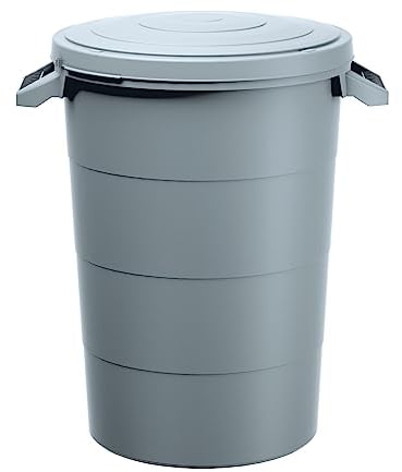 Serbatoio per acqua piovana 80 litri con coperchio – grigio – universale in plastica con manici – bidone per la pioggia – bidone multiuso da giardino