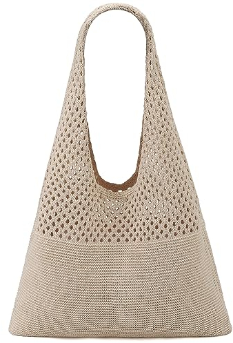 Ayieyill Häkel-Einkaufstasche für Frauen, Häkelnetz-Strand-Einkaufstasche für Sommer, Urlaub, ästhetische Boho-Stricktasche für Frauen, A/Khaki