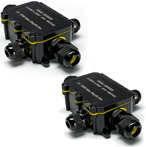 Grafner 2x wasserdichte Abzweigdose, 4 Wege, IP68, 4-polig, Ø5-12mm, 0,5–2,5 mm², 24A 450V, Abzweigdose wasserdichte Anschlussdose staubdicht außen outdoor Verbindungsmuffe Garten Erdkabel Feuchtraum