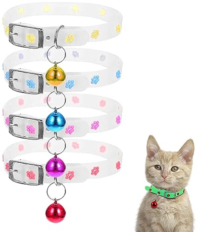 Reflective Cat Collars, 4PCS Adjustable Silicone Kitten Collar Lightweight Small Dog Collar with Bells Anti-Lost at Night Pet Collars, for Cats Kitten Small Pets