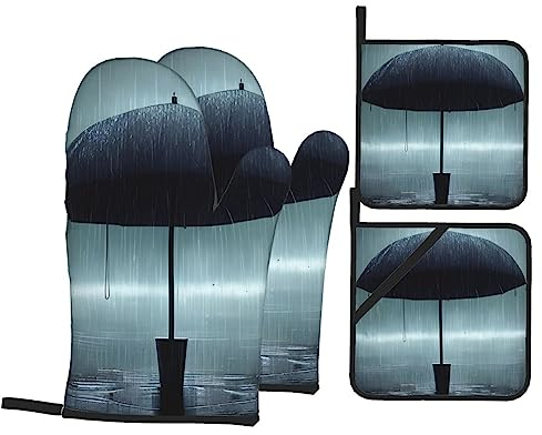 Lot de 4 gants de cuisine et maniques résistants à la chaleur pour cuisine, pâtisserie, barbecue, noir