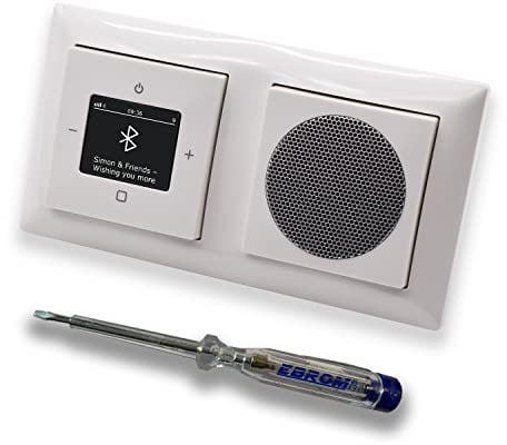 Busch Jäger DAB+ Unterputz Bluetooth (in and out) Radio 8217U-101 Balance SI alpinweiß, Komplett-Set mit Lautsprecher, Abdeckungen und Rahmen + EBROM Phasenprüfer zur Montage der Geräte - 8217 U – 101