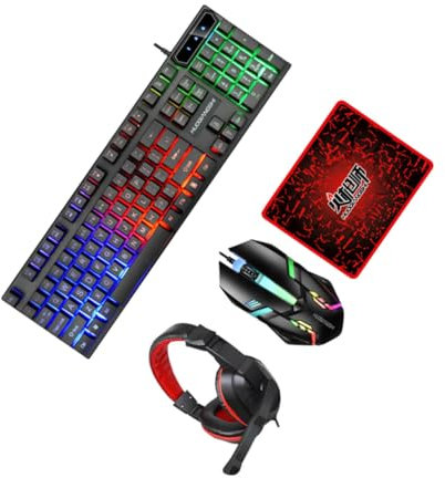 Mikikit All-in Package Keyboard Mouse Headset and Mouse Pad Gaming Keyboard and Mouse Set Led Backlit