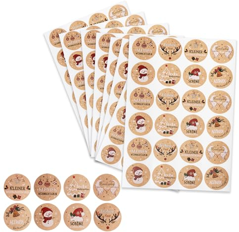 COCHIE Aufkleber Weihnachten, 480 Stücke Weihnachtsaufkleber, Aufkleber Rund Weihnachtssticker in 8 Mustern, Weihnachtsaufkleber Selbstklebend für Weihnachtskarten, Geschenktüten, Weihnachtsgeschenke