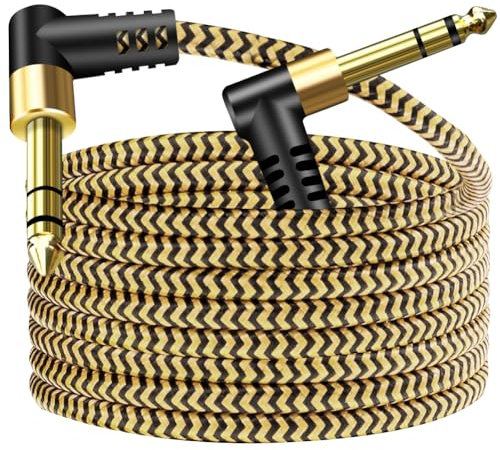 Hanprmeee 1/4 Inch TRS Instrument Cable 5M,6.35mm TRS to 6.35mm TRS Stereo Audio Cable Male to Male Right-Angle-to-Straight for Electric Guitar, Bass, Keyboard,Mixer,Speaker.. (5M)