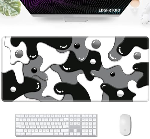 EDGFRTOIO Gaming Mouse Pad, Grey Black White Big Desk Pad for Keyboard and Mouse, Extended 35.5 X 15.75 in Computer Keyboard Mouse Mat 3mm Thick XXL Rubber Mousepad for Laptop Gamer, Cool Geometric