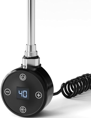 EMKE Heizstab für Badheizkörper 900W, Heizstab mit Thermostat für Heizkörper Handtuchheizkörper, Heizpatrone aus Edelstahl mit Elektronischer Temperaturregler und Timerfunktion Schwarz