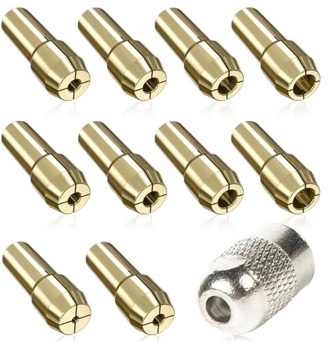 Brass Collet Chuck Shank Rotary Tools, 10 Pcs Drill Chuck with 1Pcs M8 Collet Nut, 0.5-3.2mm Grinding Collet Set, Chuck Replacement Accessory for Rotary Tool
