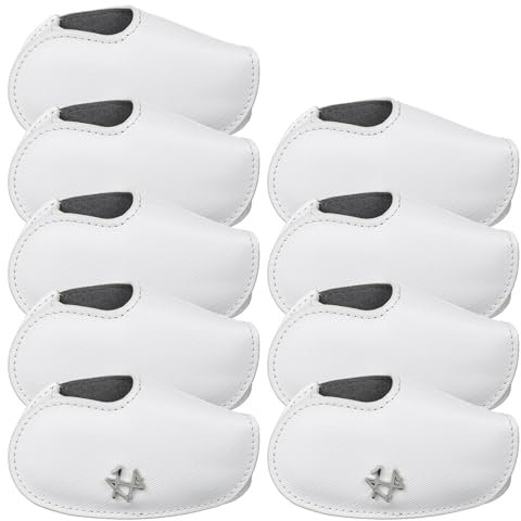 Golf Iron Covers Saffiano Leather Magnetic Club Headcover White 9pcs