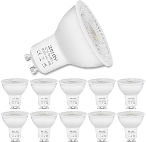 ZIKEY Lampadine GU10 Dimmerabili, 5W LED Lampadina, Bianco Freddo 6500K, 450LM, 50W Equivalente, 38° Angolo del Fascio, Risparmio Energetico LED GU10, Confezione da 10