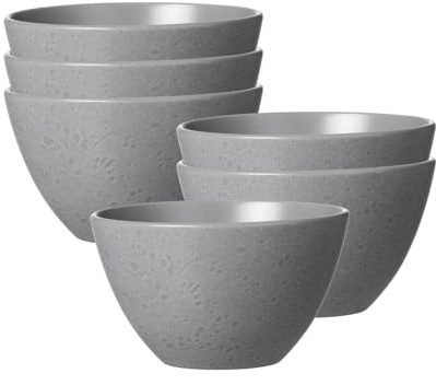 Ritzenhoff & Breker Kitwe Müslischalen 6er Set, 14 cm, Coupé-Schale mit matter Maserung, Unikate durch Reaktivglasur, Steingut, Grau