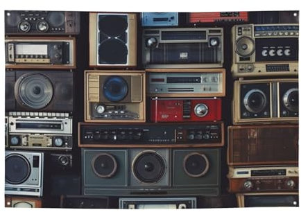 NONHAI Vintage Wall of Radio Boombox Banner Party Decor Backdrop Banner Birthday Party Photography Background Decorations Indoor Outdoor Wall Decor Banner Party Supplies Favors 71 x 47 Inch