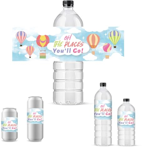 PH PandaHall 30 etiquetas impermeables para botellas de agua, 21,6 x 6,4 cm, con texto en inglés The Places You'll Go, para viajes, jubilación, graduación, despedida, suministros de fiesta