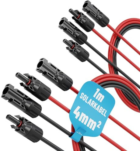 4X 1 Meter Solarkabel 4mm2 H1Z2Z2-K schwarz & rot - PV Kabel 4mm2 UV-beständig - Solarleitung 4mm2, PV Leitung, Photovoltaik Montage Zubehör, Solar Kabel 4qmm von ABSINA