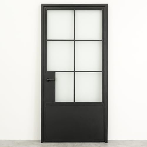 SEART Innentüren komplettset Türen mit gehärtetem Glas, Metall, mit Sprossen, einfache Montage Factor MILCH (Rechts, 90x200cm)